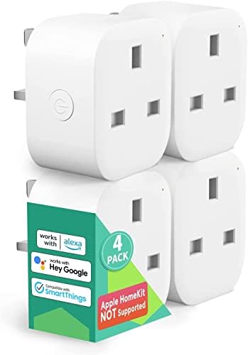 Smart Plug Mini - meross 13A WiFi Plugs Works with Alexa, Google Home, Compatible with SmartThings Wireless Remote Control Timer Plug No Hub Required (4 Pack), White, (MSS110QUA)
