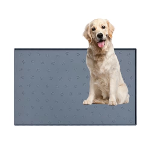 Leafberry 犬 トイレトレー シリコン 60x80CM ワイド トイレトレー ワイド 【可愛い肉球柄 &】エッジ加工で漏れ安心 トイレマット ペットシーツ お手入れ簡単 犬用トレイボックス屋内/屋外 (グレー, L)