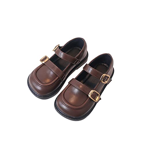 Toddler Girls Mary Jane Shoes Little Kid Comfortable School Shoes PU Leather Dress Shoes for Big Kid (Brown, 13.5 Little Kids)