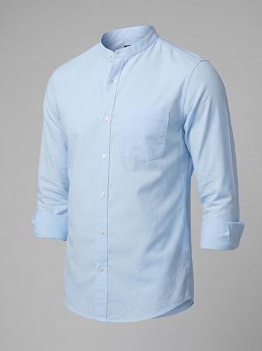 Image of Amazon Brand - INKAST Men's Cotton Blend Plain Solid Casual Shirt | Mandarin Collar | Full Sleeves | Regular Straight Fit | Office & Daily Casual Wear