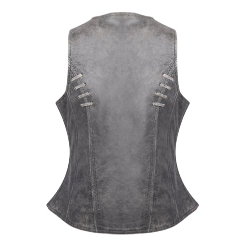 Women's Black Premium Cowhide Biker Motorcycle Leather Vest with Cowgirl Western Leather Outwear, Adjustable Side Buckles3
