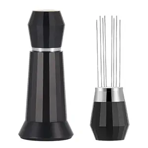 ICOFER Espresso Distribution Tools WDT Coffee Stirrer Tool for Barista 0.4mm 8 Needles Distribution Espresso Stirrer with Stand and Extra 4 Needles (Black)
