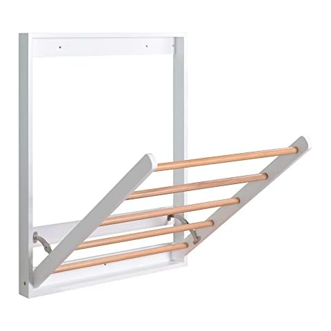 Wall Mounted Clothes Drying Rack for Laundry, Foldable Wooden Clothing Dryer Racks Indoor Use Cover