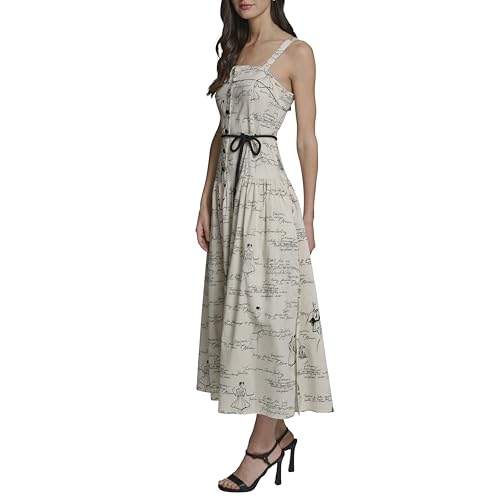 Image of Karl Lagerfeld Women's Sleeveless Square Neck Drope Waist Maxi Dress with Rope Belt