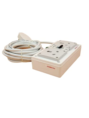 Image of INDRICO 16A Electric Multi Outlet Extension Board Box With Mcb For Heavy Duty Pvc White Pack Of 1 (2.5 Mm 3000 Watts, 7 Meter Cable), 240 Volts
