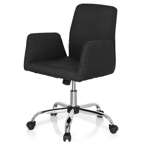 hjh OFFICE 723032 Living Stuhl Flow Stoff Schwarz Bürostuhl Drehsessel gepolstert mit Rollen & Wippfunktion, höhenverstellbar
