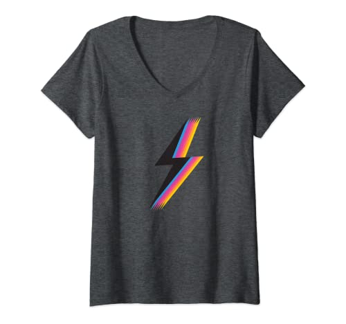 Mujer Sudadera Lightning Bolt con gráfico retro colorido Camiseta Cuello V