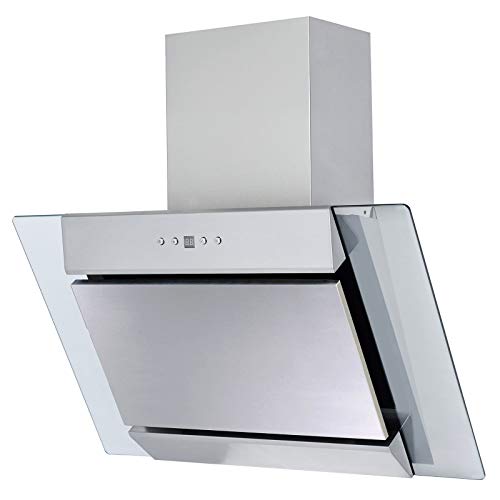 SIA AGL71SS 70cm Angled Stainless Steel And Glass Chimney Cooker Hood Kitchen Extractor Fan With LED Lights