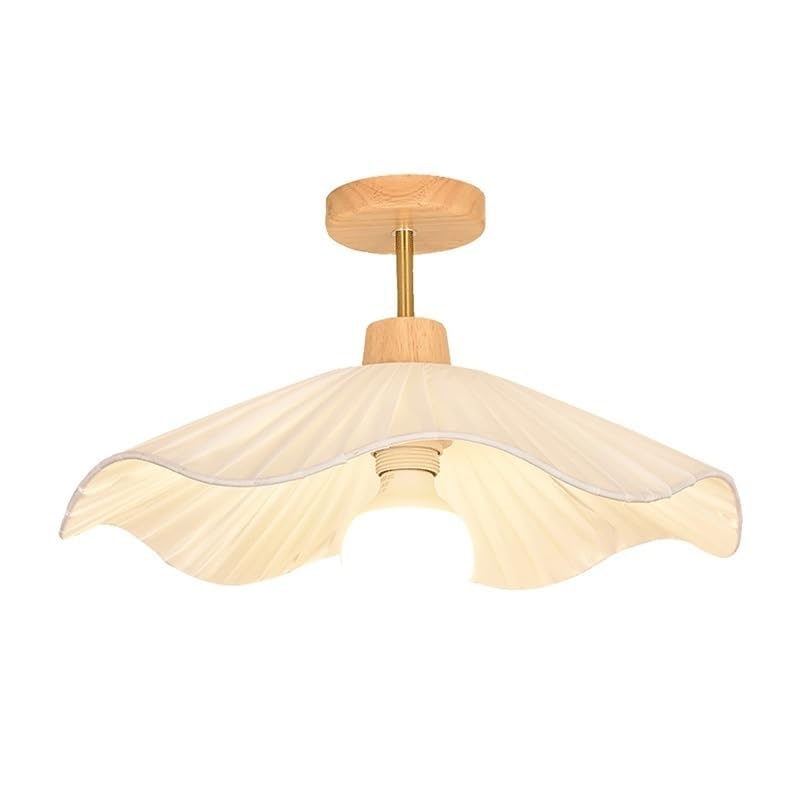 Plafonnier en bois et tissu crème E27 pour salon et chambre
