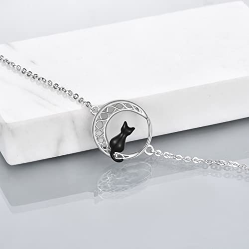CRMAD Cat Anklet for Girls Sterling Silver Celtic Moon Anklet Gifts for Women Mother Daughter (Cat, 21.5+5cm) - Image 5