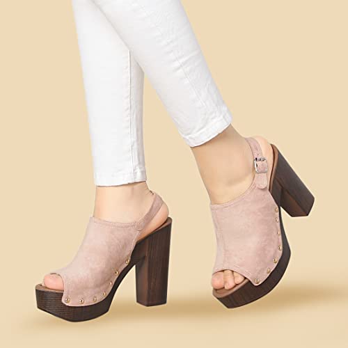 Allegra K Women's Slingback Platform Dust Pink Chunky Heel Sandals - 6.5 M Us #TOP1