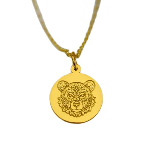 Colgante de oso y mandala de plata ley 925 con cadena de 45 cm y baño protector antidesgaste