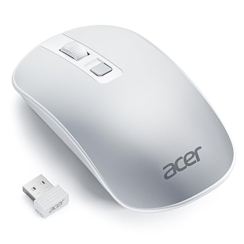 acer Ultradünne Maus Kabellose, Tragbare 2,4 GHz Funkmaus, Wireless Mouse mit 800/1200/1600 einstellbare DPI, 4 Tasten Kabellos Computermaus, Maus Kabellos Laptop, Dell XPS, ASUS, Surface-Silber