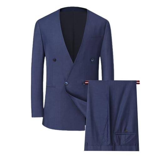 Men's Suits, 2 Piece Collarless Large Size Tuxedo Jacket Wedding Blazer Loose Double-Breasted Business Casual Formal Jacket, Blazer and Pants