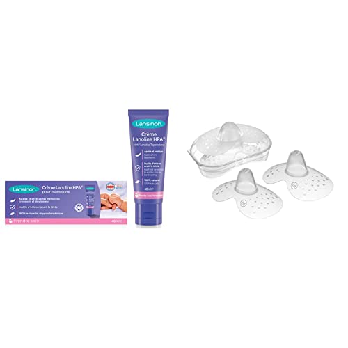 Lansinoh I Crème Lanoline HPA 40 ml & MAM Bout de sein – Lot de 2 bouts de sein en silicone – Accessoire spécial allaitement doux comme la peau avec...