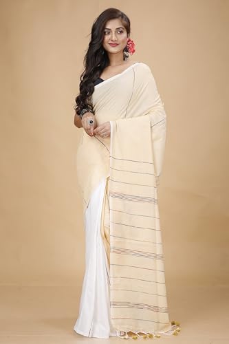 Image of Women's Traditional Bengal Handloom Soft Cotton Khesh Saree
