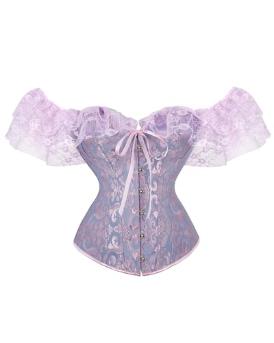 Cusghjbsg Corset en dentelle pour femme - Corset amincissant en arête de poisson - Cordon de serrage sexy - Motif floral - Pour fête de mariage, Violet B., S