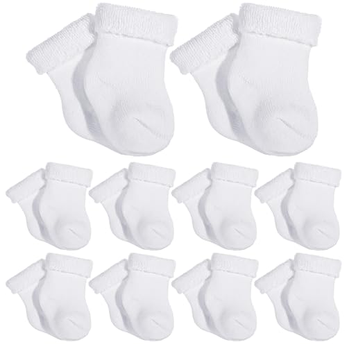 10 Pairs Preemie Baby Terry Cotton Turn Cuff Socks for Newborn Girls Boys - Nicu