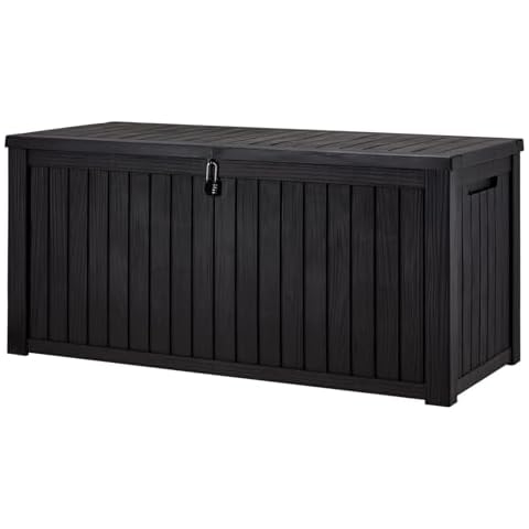 Homguava 160 Gallon Outdoor Storage Box, Waterproof Resin Deck Box, Large Capacity Deck Box Bench, Lockable Outdoor Storage Container for Patio Furniture, Garden Tools, Swimming Equipment, (Black) Cover