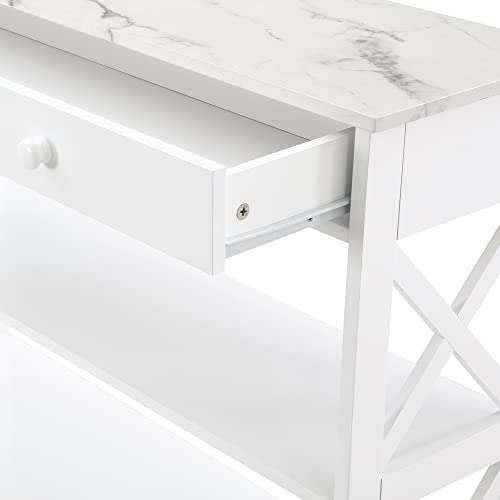 Image of Convenience Concepts Oxford Console Table, White Faux Marble