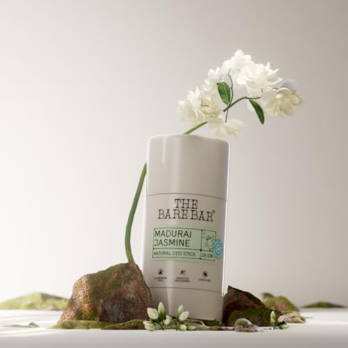 Image of The Bare Bar Madurai Jasmine Natural Deodorant Stick 28g | Up to 24-Hour Odour Control | Long-Lasting Freshness | Aluminium-Free, Baking Soda-Free | No White Marks, No Staining | For Men & Women