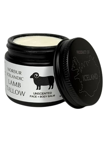 NORDUR 100% Icelandic Lamb Tallow for Skin Care - Face + Body - Whipped Moisturizer from Free Roaming Icelandic Lambs - Ultra Nourishing, 2 FL. oz. (Unscented)
