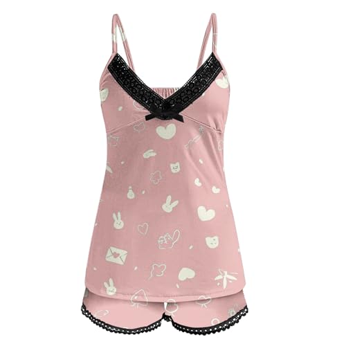 Image of Valentines Pajamas For Women Valentine Pjs Sets 2 Piece Galentines Silk Heart Satin Plus Size Lace Trim Pajama