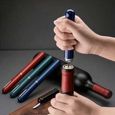 Image of IPEROT Wine Bottle Opener, Easy Air Pressure Corkscrew with Foil Cutter, Manual Wine Cork Remover for Home Bar, Kitchen, Parties and Wine Gifts, Blue