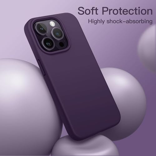 Image of Elzzi Compatible with iPhone 14 PRO Case, Liquid Silicone Case, Full Body Protective Cover, Shockproof, Slim Phone Case, Anti-Scratch Soft Microfiber Lining, 6.1 inch - (Deep Purple)