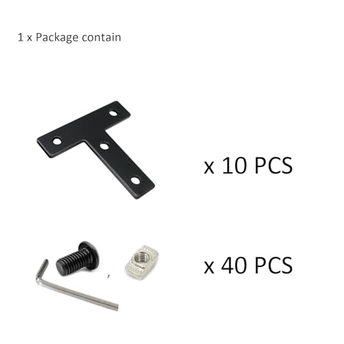 Image of 10 Sets 2020 Series Aluminum Extrusion Profile T Brackets Black Right Angle Joint Plate with M5 T Slot Nuts and Bolts Hardware for 2020 2040 V Slot Extruded Aluminum Connectors Accessories