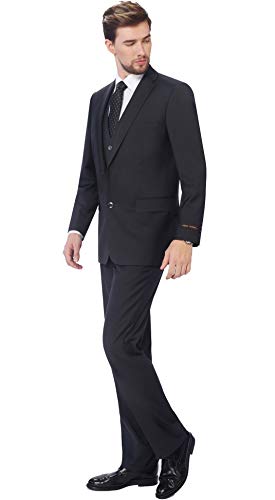 P&L Men's Suit 3 Piece Classic Fit Suit Jacket & Expandable Waist Dress Pants & Vest Set