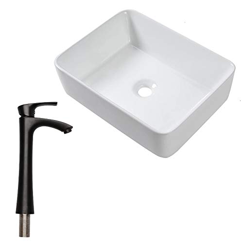 Lordear Bathroom Vessel Sink Combo 19x15 Inch Rectangle Bathroom Sink With Faucet Oil Rubbed Bronze White Vessel Sink Faucet Combo Above Porcelain Ceramic Vanity Sink Art Basin Lordear Bathroom Vessel Sink Combo 19x15 Inch Rectangle Bathroom Sink With Faucet Oil Rubbed Bronze White Vessel Sink Faucet Combo Above Porcelain Ceramic Vanity Sink Art Basin