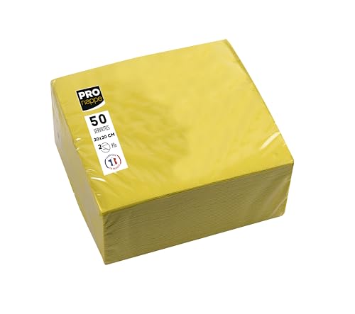 PRONAPPE - Réf. SV622024I - 50 Serviettes cocktail 20x20 cm - Papier micro-gaufré - ouate 2 plis - Jaune