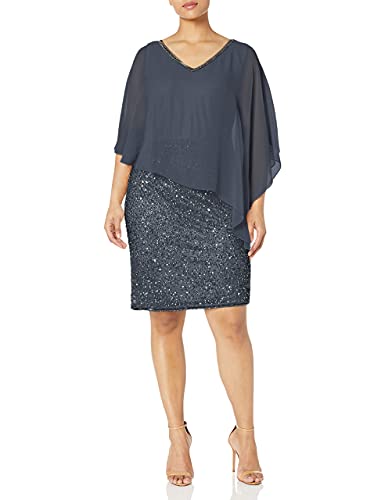 Image of J Kara Women's Plus Size Caplet Short Cocktail Beaded Dress