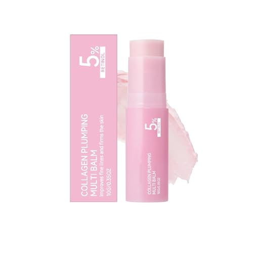 Pink Collagen Volume Multi Balm Stick Korean Balm Stick for Face with Collagen Retinol Caffeine Volumizing Plumping Hydrating Firming for Face Eyes Lips Neck 0.35OZ