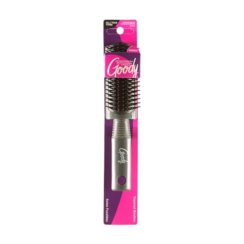Goody Mini Styling Brush with Rubber Base - Detangler Brush For Quick Touch-Ups Throughout The Day for All Hair Types - Pain-Free Hair Accessories for Women Men Boys and Girls
