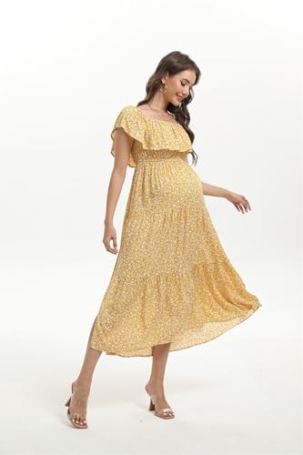 Image of Maternity Dress Women's Off Shoulder Split A Line Casual Maxi Dress Photography Dress for Babyshower