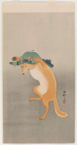Amazon.co.jp: 小原古邨 踊る狐 原寸サイズ 36.4×18.9cm 複製 : ホビー