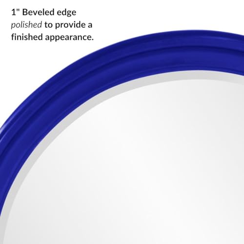 Image of Howard Elliott Collection George Round Glossy Royal Blue Wall Mirror, Bevelled Vintage Hanging Wood Framed Vanity Mirrors for Home Decor, Living Room, Bathroom, Bedroom, or Hallway, 36 Inch Round