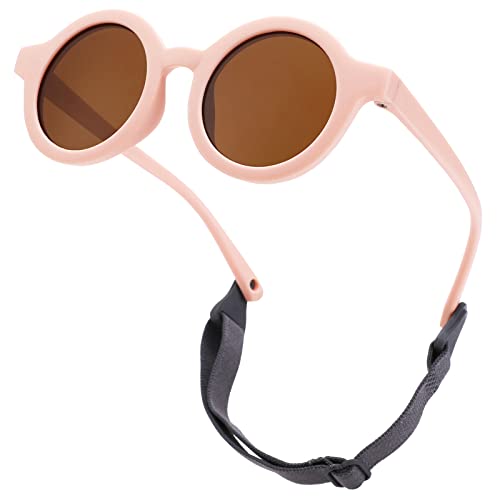 Image of COASION Baby Polarized Round Sunglasses Flexible Rubber Shades with Strap for Toddler Newborn Infant Ages 0-24 Months
