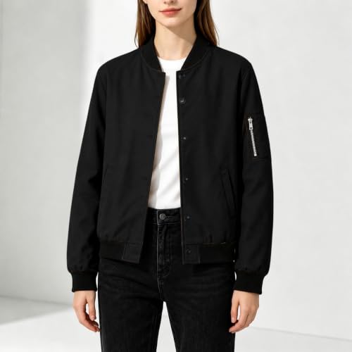 Womens Bomber Jacket Lightweight Button Down Coat Casual Fall Jackets - image 5