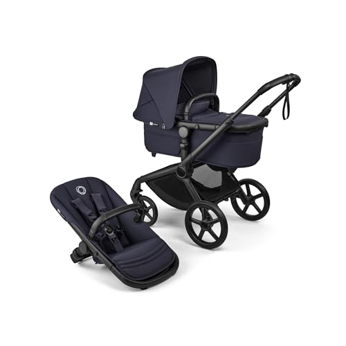 Bugaboo Fox 5 Renew Carrito Todoterreno, Cochecito de Bebé 2 en 1, Suspensión Total, Fácil Plegado, Capazo Espacioso, Asiento Extensible, Maniobrabilidad, Chasis Negro y Capota Deep Indigo