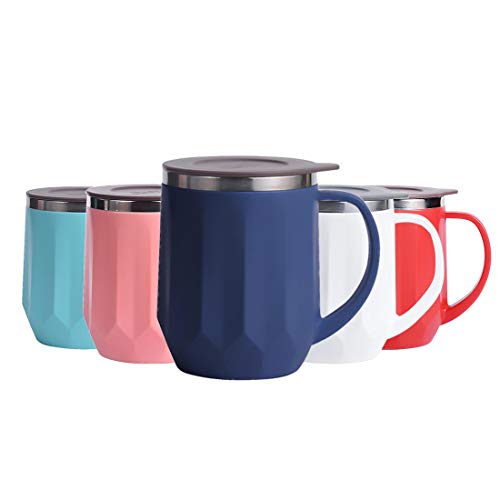 Tasse à Café Isotherme, Mug transportable avec Poignée et Couvercle, en Acier Inoxydable, Gobelet de Voyage Portable, sans BPA 400ml - Violet foncé Rayure en Prisme Cover