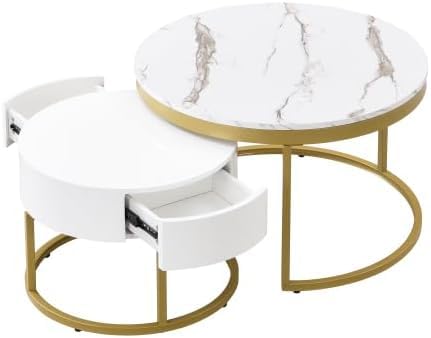 Table basse ronde design moderne en rock board brillant pour un salon d'exception