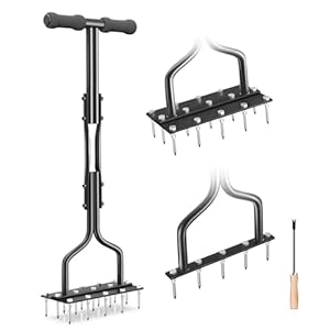 aneeway Lawn Spikes Aerator Tool, 2-in-1 Detachable Manual Yard Aerator, Multi Spikes Grass Aeration Tools with Cleaning Tool for Compacted Soil & Lawn Garden Care