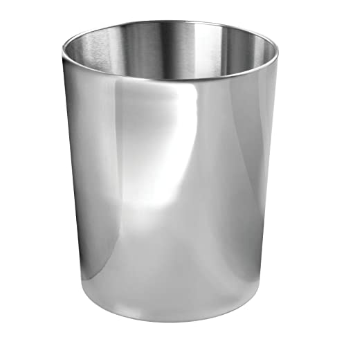 mDesign Round Metal Small 1.7 Gallon Recycle Trash Can Wastebasket, Garbage Container Bin for Bathrooms, Kitchen, Bedroom, Home Office - Durable Stainless Steel - Mirri Collection - Polished