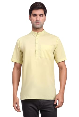 SKAVIJ Mens Short Kurta - 100% Cotton Mandarin Collar Ethnic