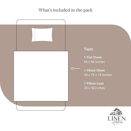 Image of Linen Home 100% Cotton Percale Sheets Twin Size, Earthy Brown, Deep Pocket, 3 Pieces Set - 1 Flat, 1 Deep Pocket Fitted Sheet and 1 Pillowcase, Crisp Cool and Strong Bed Linen
