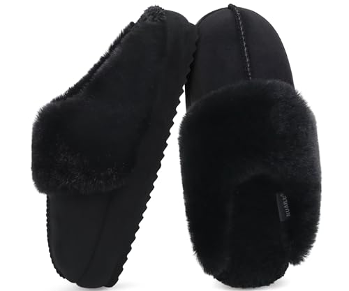 KuaiLu Womens House Platform Slippers Warm Faux Suede Fuzzy Thick Cushioned Yoga Foam Shoes Ladies Slipper Home Lightweight Slip on Indoor Outdoor Non-Slip Hard Sole