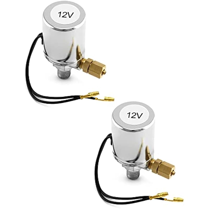 QWORK Air Horn Solenoid Valve, 1/4 NPT 12V Electric Air Valve (Solenoid) for 1/4 OD Hose, Chrome Plated, 2 Pack 12V Chrome Plated -2 pack 1/4 NPT Male-1/4 OD Hose